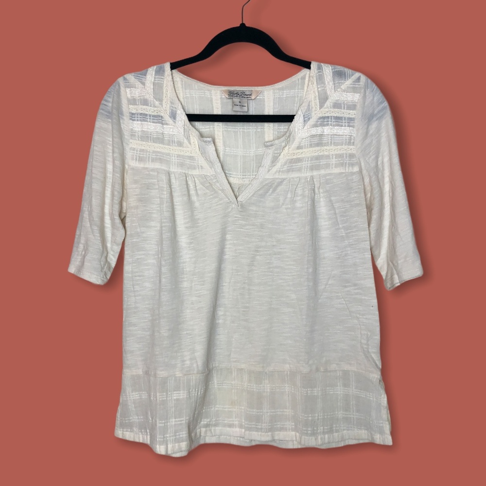 Lucky Brand Linen Embroidered Blouse Medium
